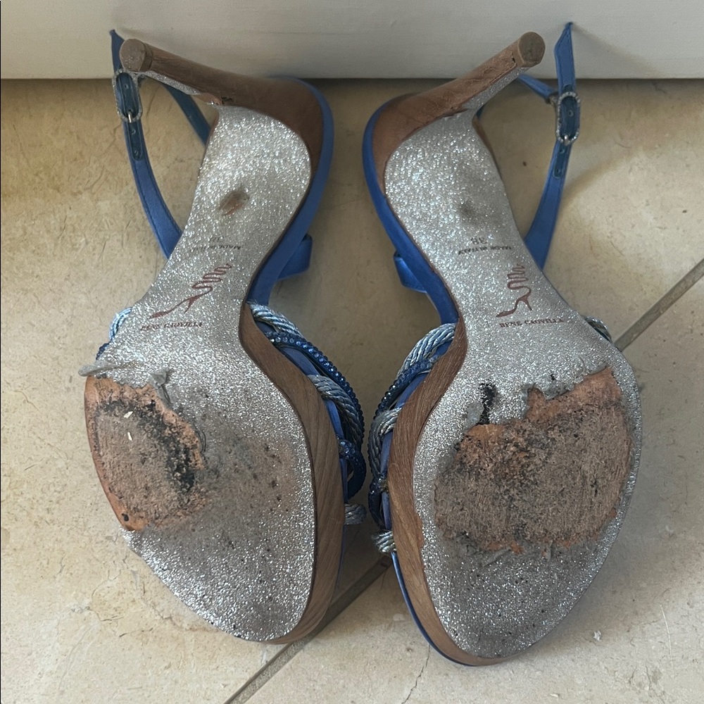 Rene Caovilla Blue Braided Strap High Heel Sandal - Picture 5 of 7